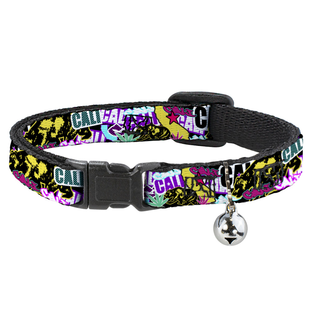 Cat Collar Breakaway - Cali Bear CALI Graffiti Pot Leaves Black Multi Color Breakaway Cat Collars Buckle-Down   