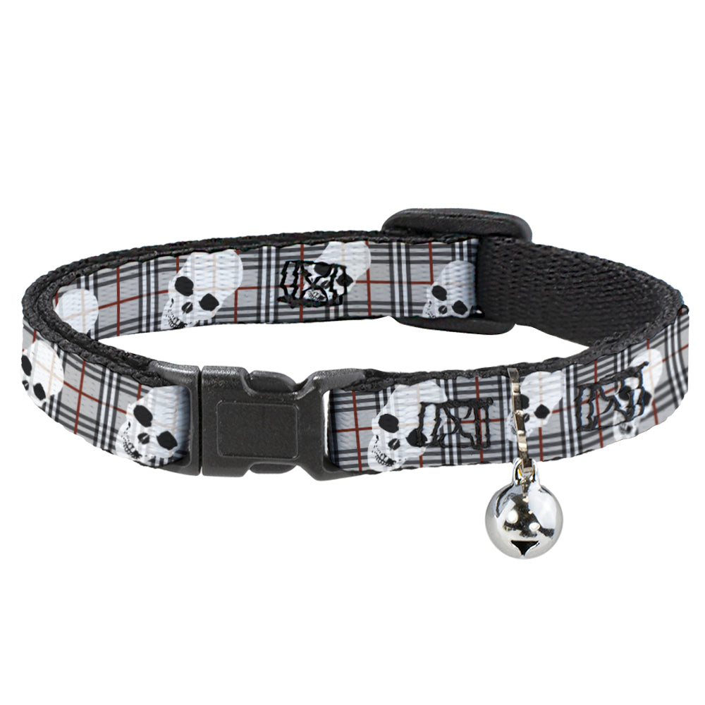 Cat Collar Breakaway - Tilted Skulls Plaid Gray Breakaway Cat Collars Buckle-Down   