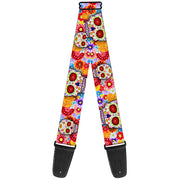 Guitar Strap - Sugar Skull Starburst White Multi Color Guitar Straps Thaneeya McArdle   