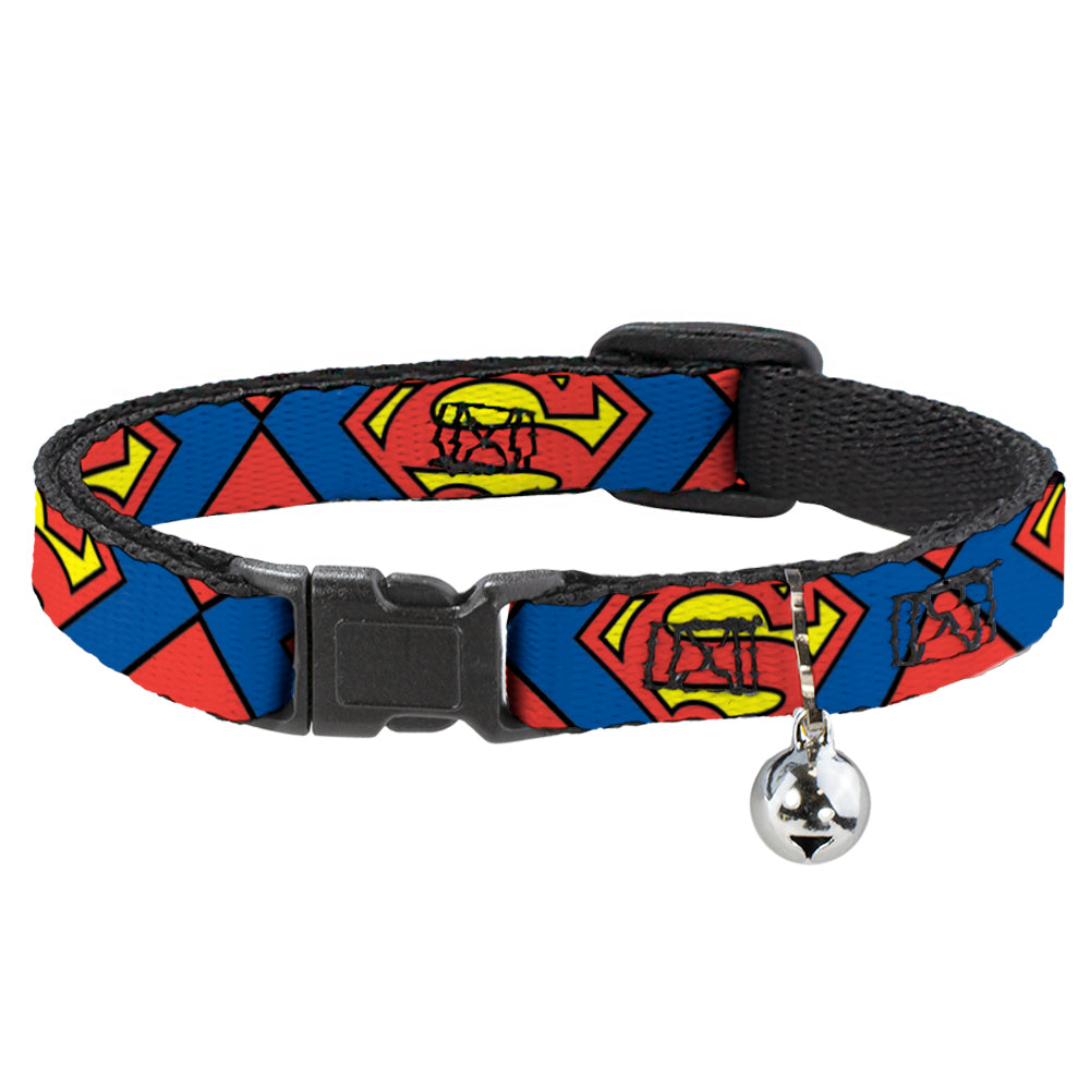 Cat Collar Breakaway - Superman Shield CLOSE-UP Blue Red Yellow Breakaway Cat Collars DC Comics   