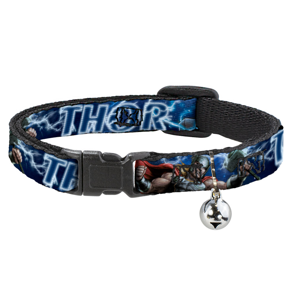 Cat Collar Breakaway - Avengers THOR Hammer Action Pose Galaxy Blues White Breakaway Cat Collars Marvel Comics   