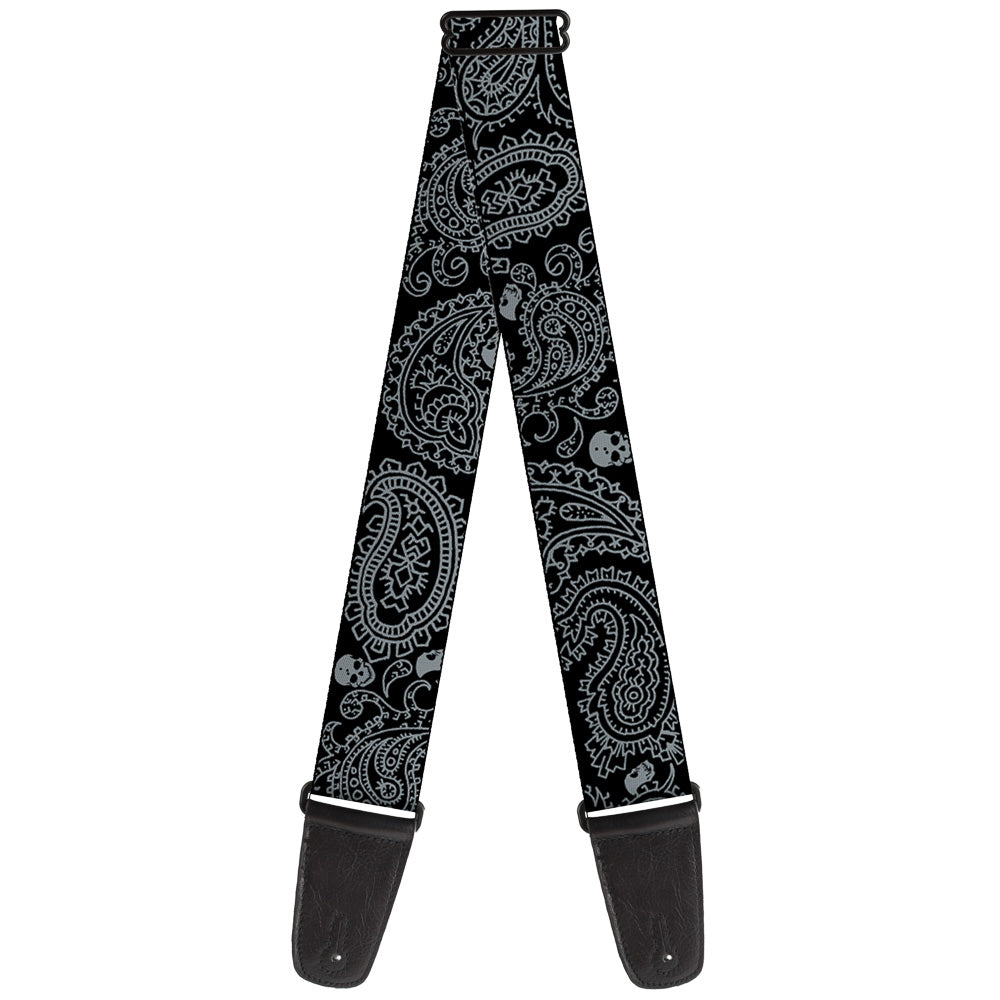 Guitar Strap - Bandana Skulls Black Silver Guitar Straps Buckle-Down   