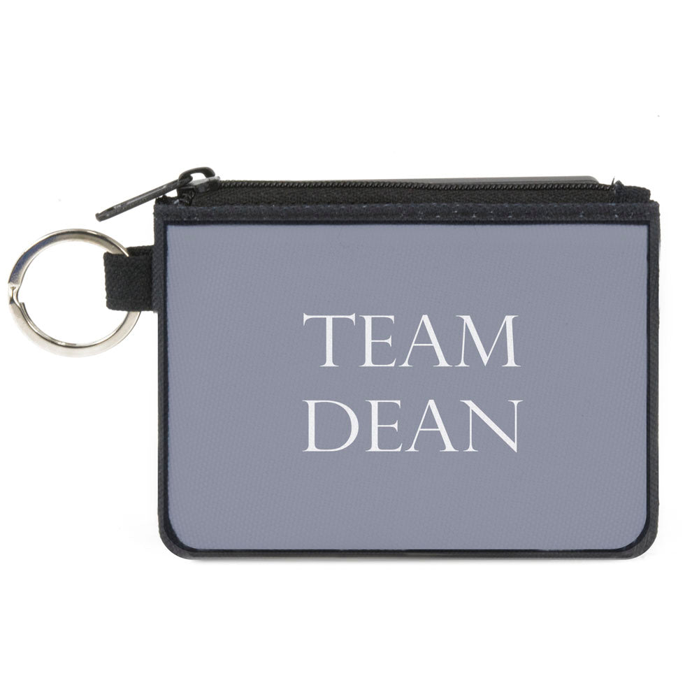 Canvas Zipper Wallet - MINI X-SMALL - Supernatural TEAM DEAN Text Gray White Canvas Zipper Wallets Supernatural   