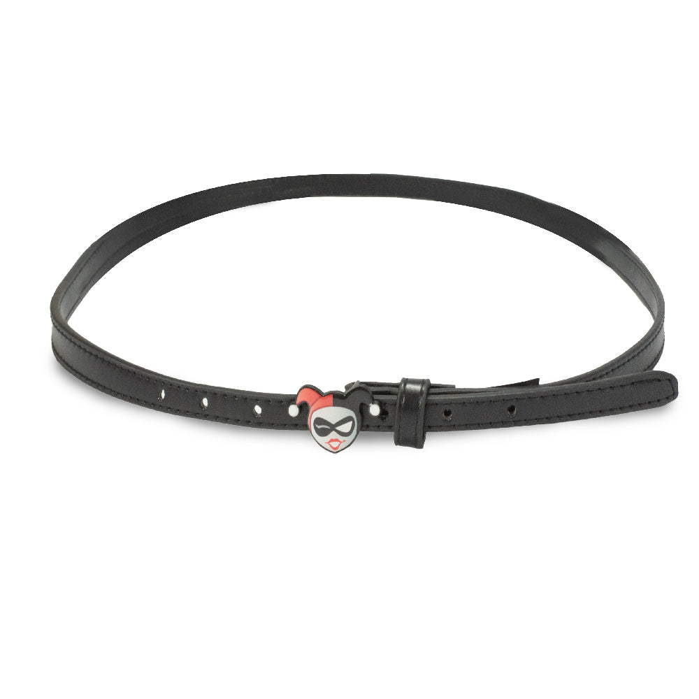 Harley Quinn Winking Face Enamel Cast Buckle - Black Patent PU Strap Belt Cast Buckle Belts DC Comics   