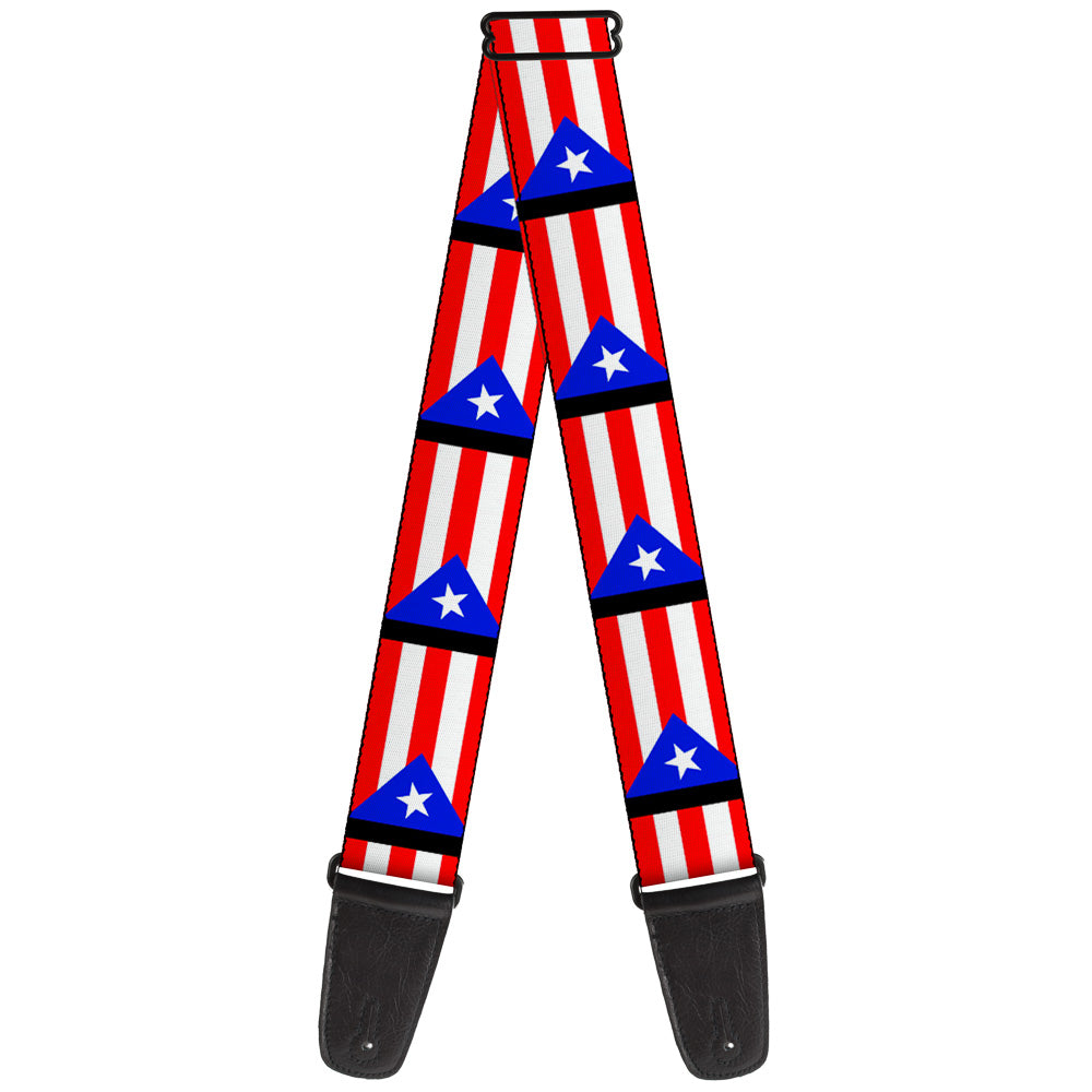 Guitar Strap - Puerto Rico Flag Repeat Black Guitar Straps Buckle-Down   