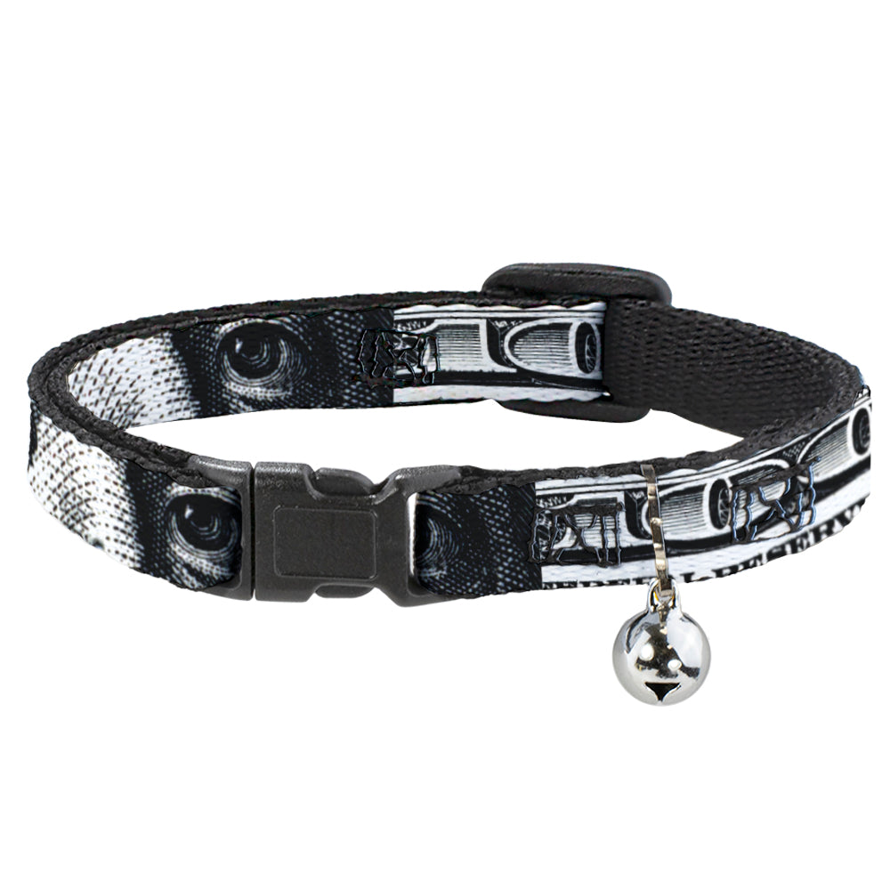Cat Collar Breakaway - 100 Dollar Bill CLOSE-UP White Black Breakaway Cat Collars Buckle-Down   