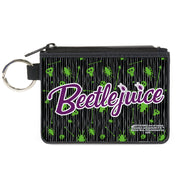 Canvas Zipper Wallet - MINI X-SMALL - BEETLEJUICE Roach Skull Doodles Collage Black Gray Green Purple Canvas Zipper Wallets Beetlejuice Default Title