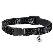 Cat Collar Breakaway - Fleur-de-Lis Outline w Filigree Black Gray Breakaway Cat Collars Buckle-Down   