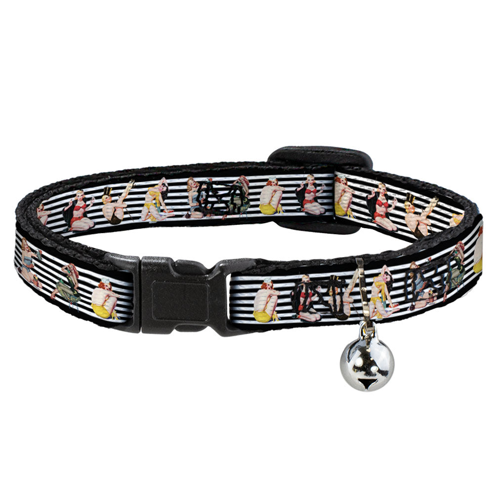 Cat Collar Breakaway - Pin Up Girl Poses Stripe Black White Breakaway Cat Collars Buckle-Down   