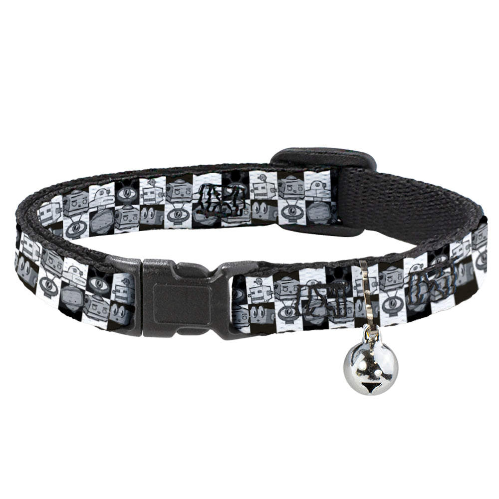 Cat Collar Breakaway - Robot Heads Checkers Black White Breakaway Cat Collars Buckle-Down   