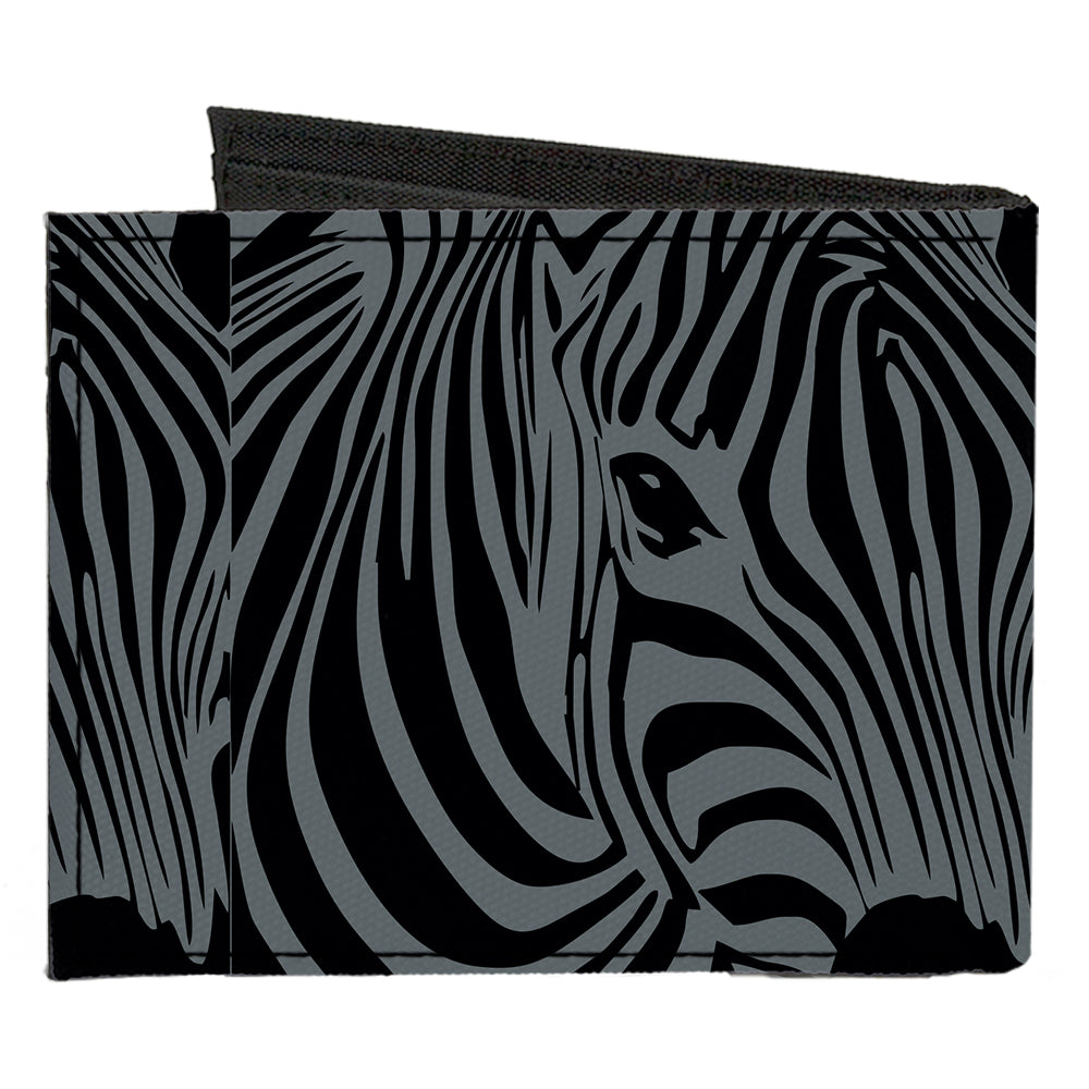 Canvas Bi-Fold Wallet - Zebra Head Black Gray Canvas Bi-Fold Wallets Buckle-Down   