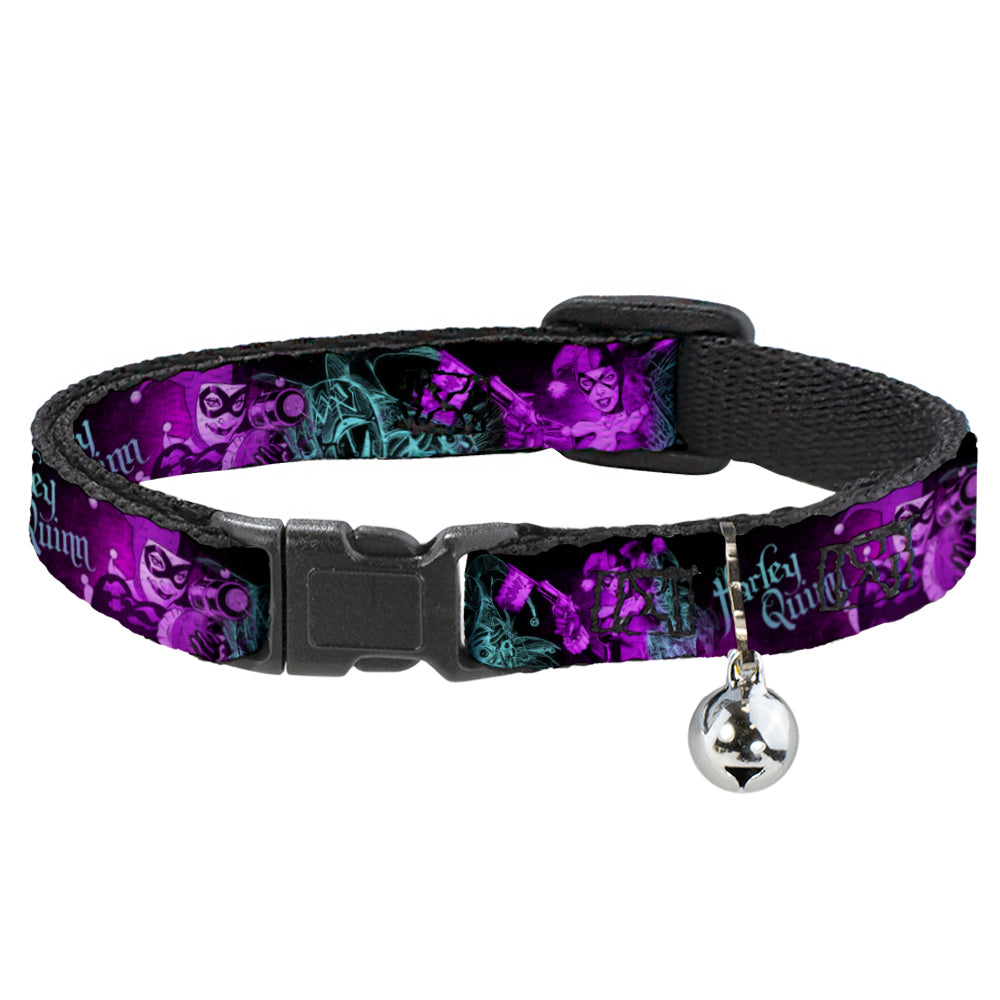 Cat Collar Breakaway - HARLEY QUINN Pow & Aiming Poses Joker Sketch Black Turquoise Fuchsia Breakaway Cat Collars DC Comics   