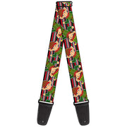 Guitar Strap - Christmas Elves Stipres Black Red White Green Guitar Straps Buckle-Down   