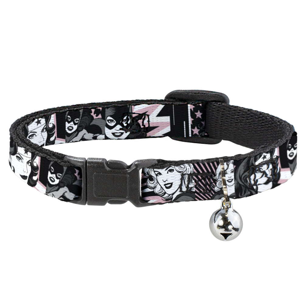 Cat Collar Breakaway - Batgirl Wonder Woman Supergirl Retro Panels Black Pink White Breakaway Cat Collars DC Comics   