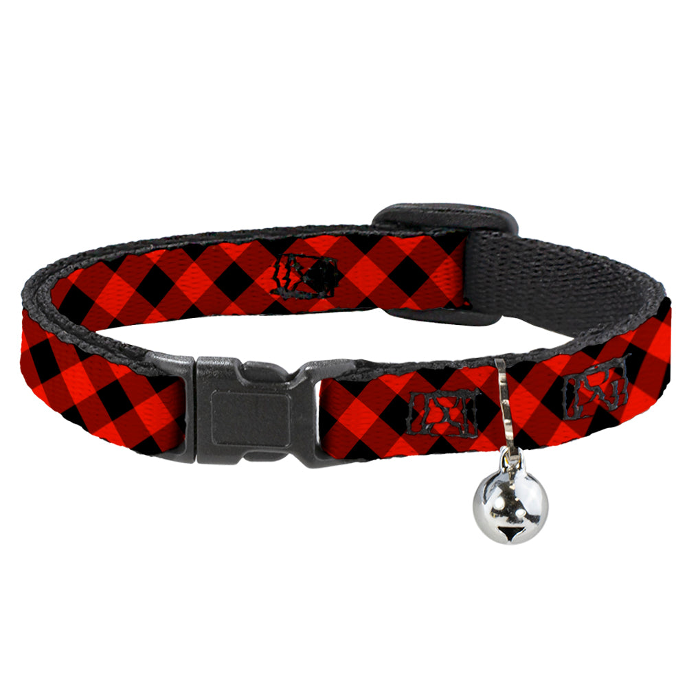 Cat Collar Breakaway - Diagonal Buffalo Plaid Black Red Breakaway Cat Collars Buckle-Down   
