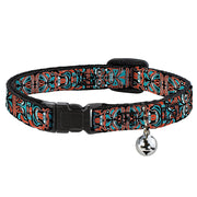 Cat Collar Breakaway - Totem Carvings Black White Orange Turquoise Breakaway Cat Collars Buckle-Down   