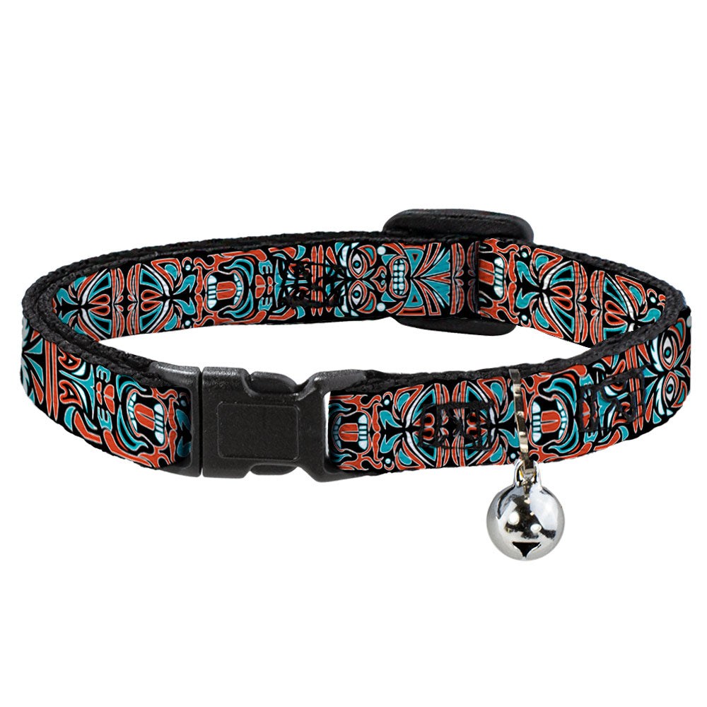 Cat Collar Breakaway - Totem Carvings Black White Orange Turquoise Breakaway Cat Collars Buckle-Down   
