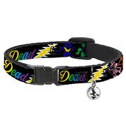 Cat Collar Breakaway - Grateful Dead Script w Bears & Skeletons Black Multi Color Breakaway Cat Collars Grateful Dead   