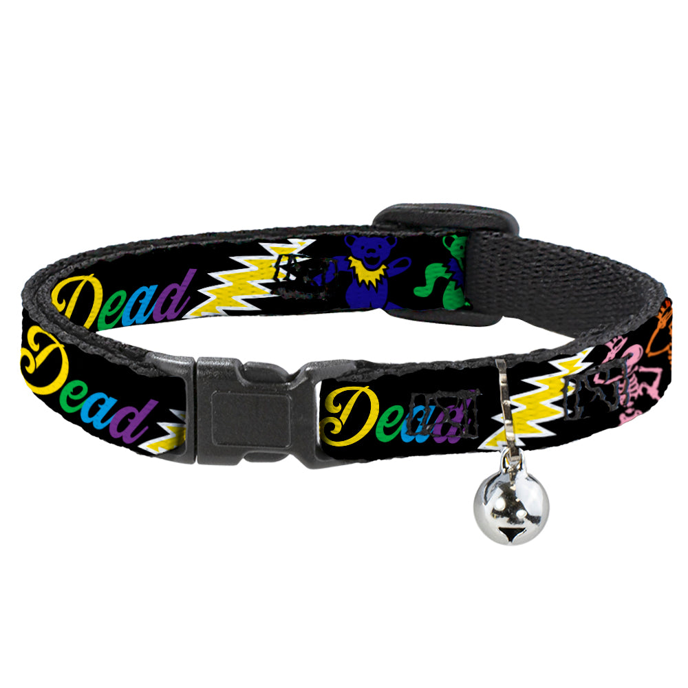 Cat Collar Breakaway - Grateful Dead Script w Bears & Skeletons Black Multi Color Breakaway Cat Collars Grateful Dead   