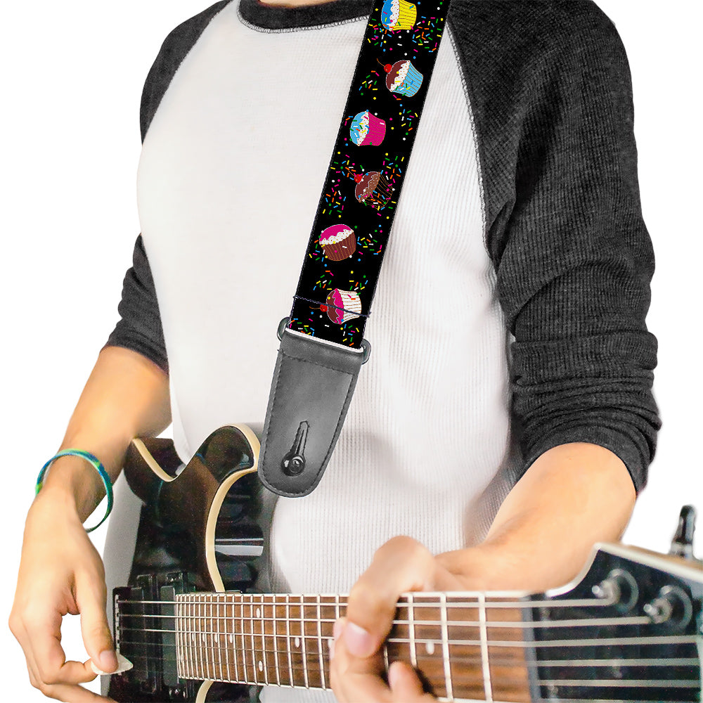 Guitar Strap - Cupcake Sprinkles Black Multi Color Guitar Straps Buckle-Down   