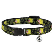 Cat Collar Breakaway with Bell - Primitive Sponge Pose Leaves Black Green Breakaway Cat Collars SpongeBob SquarePants