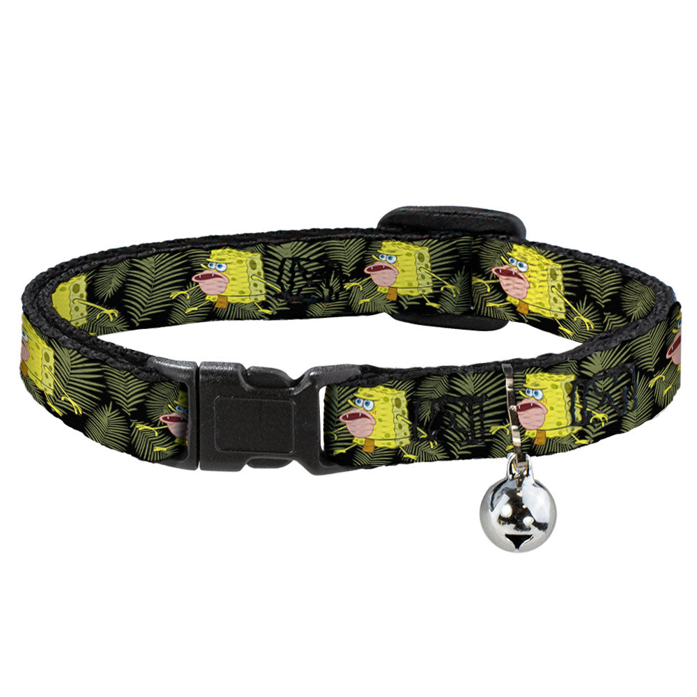 Cat Collar Breakaway with Bell - Primitive Sponge Pose Leaves Black Green Breakaway Cat Collars SpongeBob SquarePants