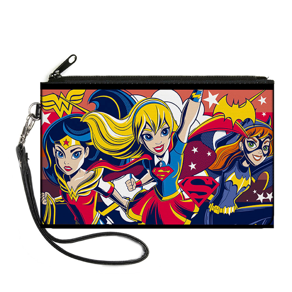 Canvas Zipper Wallet - LARGE - DC Super Hero Girls Trio Group Pose Logo Reds Blues Canvas Zipper Wallets DC Comics   