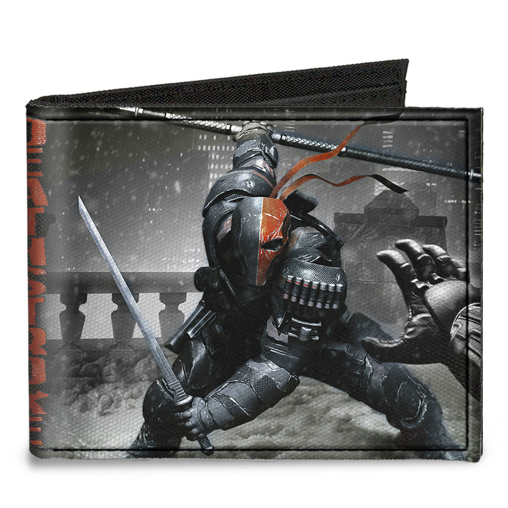 Canvas Bi-Fold Wallet - DEATHSTROKE Arkham Origins Action Pose Snow Grays Red Canvas Bi-Fold Wallets DC Comics   