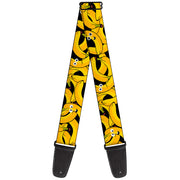 Guitar Strap - Bananas Stacked Cartoon Black Yellows Guitar Straps Buckle-Down   