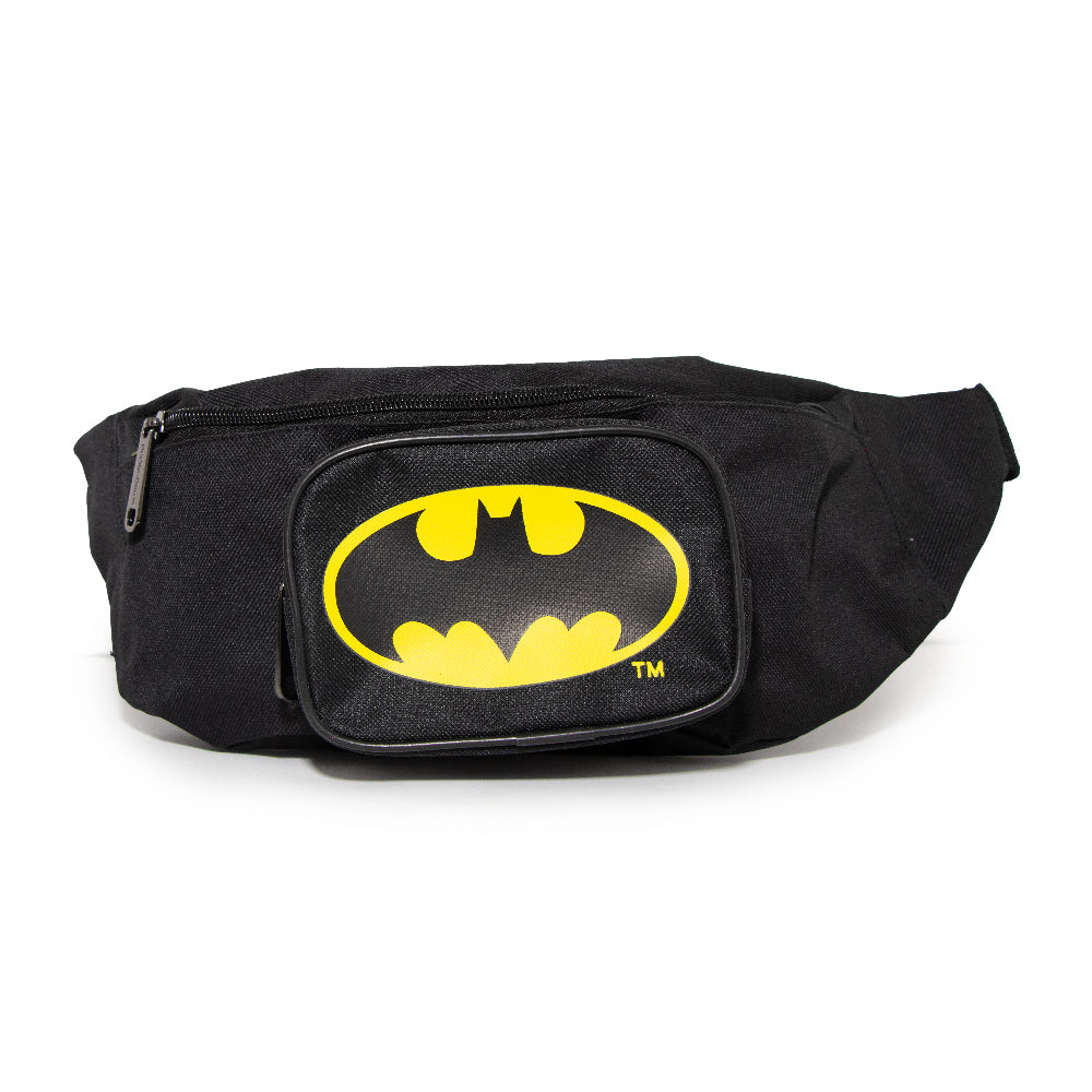 Fanny Pack - Double Zipper - Batman Bat Signal Yellow Black Fanny Packs DC Comics   