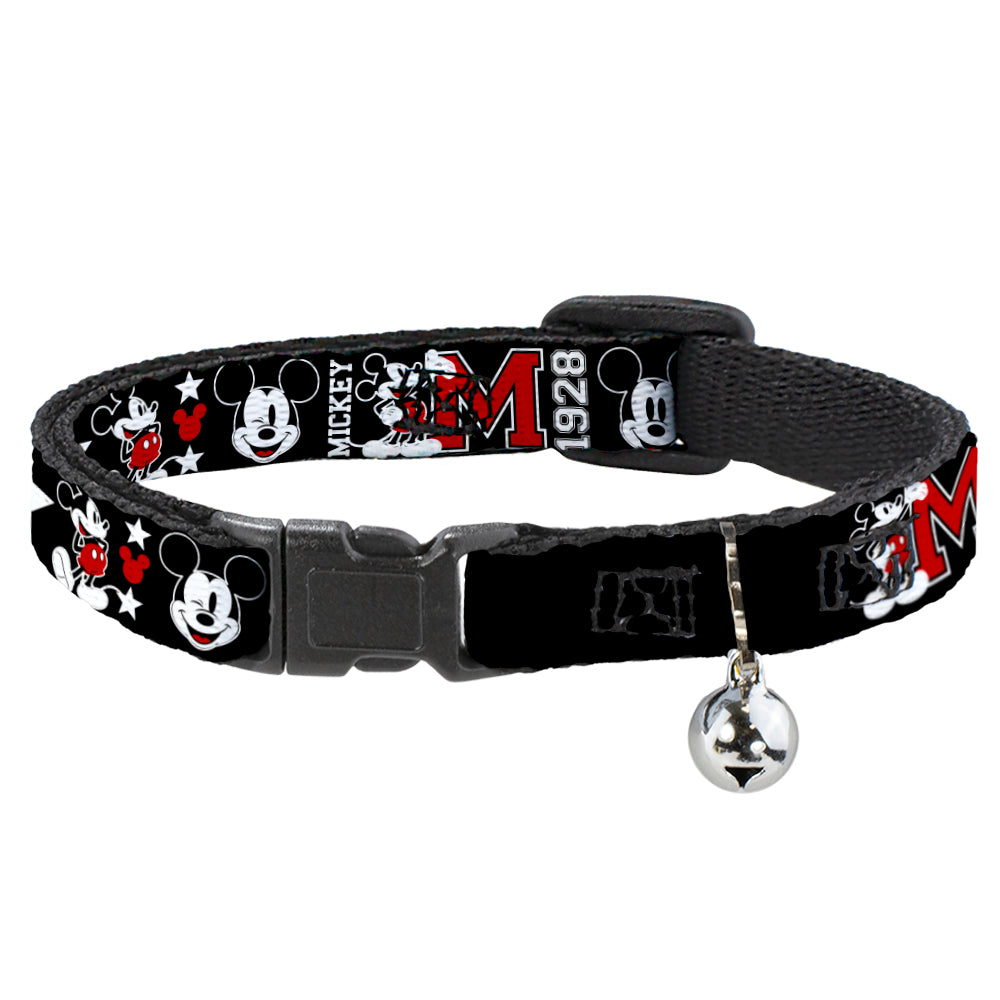 Cat Collar Breakaway - Classic Mickey Mouse 1928 Collage Black White Red Breakaway Cat Collars Disney   