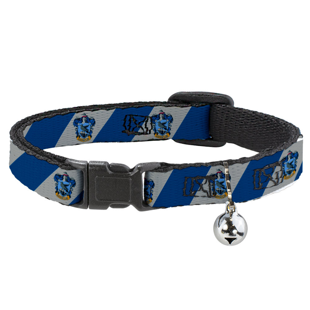 Cat Collar Breakaway with Bell - RAVENCLAW Crest Diagonal Stripe Gray/Blue Breakaway Cat Collars Harry Potter