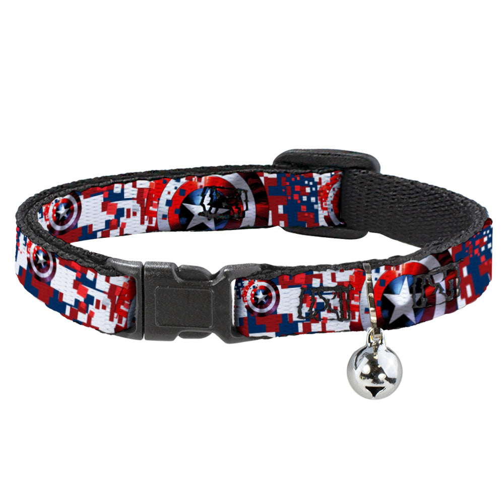 MARVEL AVENGERS Cat Collar Breakaway - Captain America Shield Digital Camo Blue White Red Breakaway Cat Collars Marvel Comics   