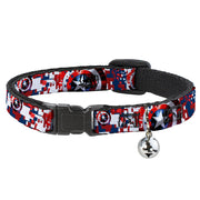 MARVEL AVENGERS Cat Collar Breakaway - Captain America Shield Digital Camo Blue White Red Breakaway Cat Collars Marvel Comics   