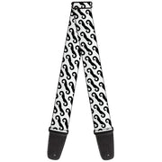 Guitar Strap - Diagonal Handlebar Mustaches White Black Guitar Straps Buckle-Down   