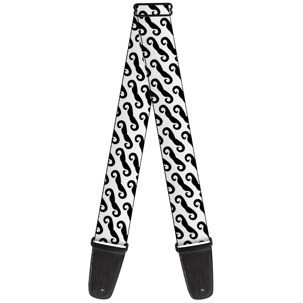 Guitar Strap - Diagonal Handlebar Mustaches White Black Guitar Straps Buckle-Down   