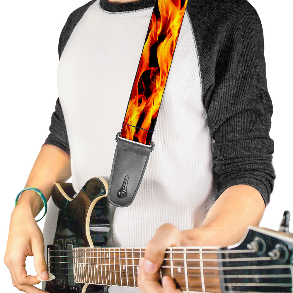Guitar Strap - Flames Vivid Black Orange Guitar Straps Buckle-Down   