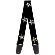 Guitar Strap - Nautical Star Black White Multi Color Guitar Straps Buckle-Down   