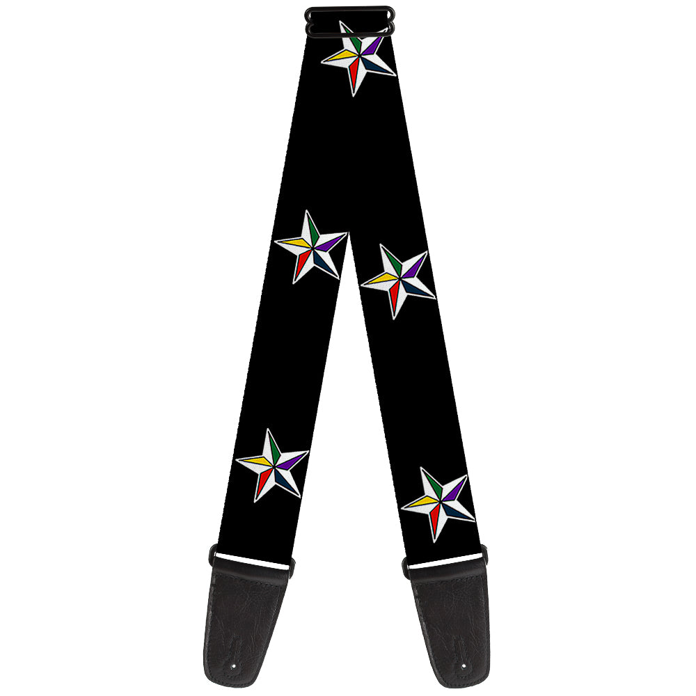 Guitar Strap - Nautical Star Black White Multi Color Guitar Straps Buckle-Down   