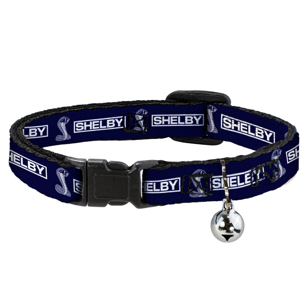 Cat Collar Breakaway with Bell - SHELBY Box Logo and Super Snake Cobra Blue White - NARROW Fits 8.5-12" Breakaway Cat Collars Shelby