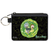 Canvas Zipper Wallet - MINI X-SMALL - RICK AND MORTY Portal Gun Pose Elements Collage Black Yellows Canvas Zipper Wallets Rick and Morty   