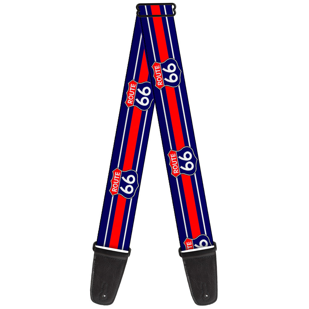 Guitar Strap - ROUTE 66 Highway Sign Stripe Blue White Red Guitar Straps Buckle-Down   