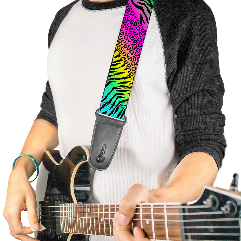 Guitar Strap - Animal Skins Rainbow Black Guitar Straps Buckle-Down   