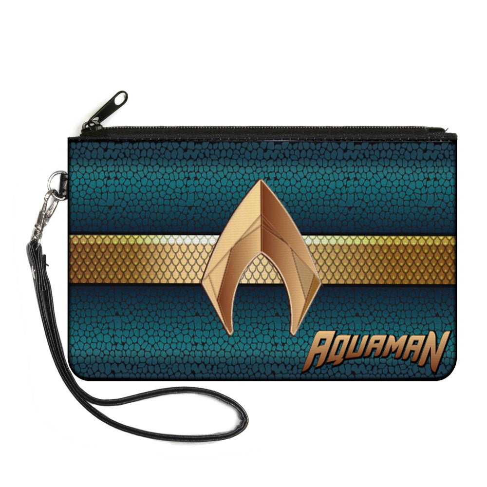 Canvas Zipper Wallet - SMALL - AQUAMAN 2017 Icon Scales Stripe Blues Golds Canvas Zipper Wallets DC Comics   