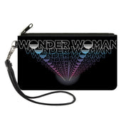 Canvas Zipper Wallet - SMALL - WONDER WOMAN 1984 Text Infinity Repeat Black White Blues Pinks Canvas Zipper Wallets DC Comics   