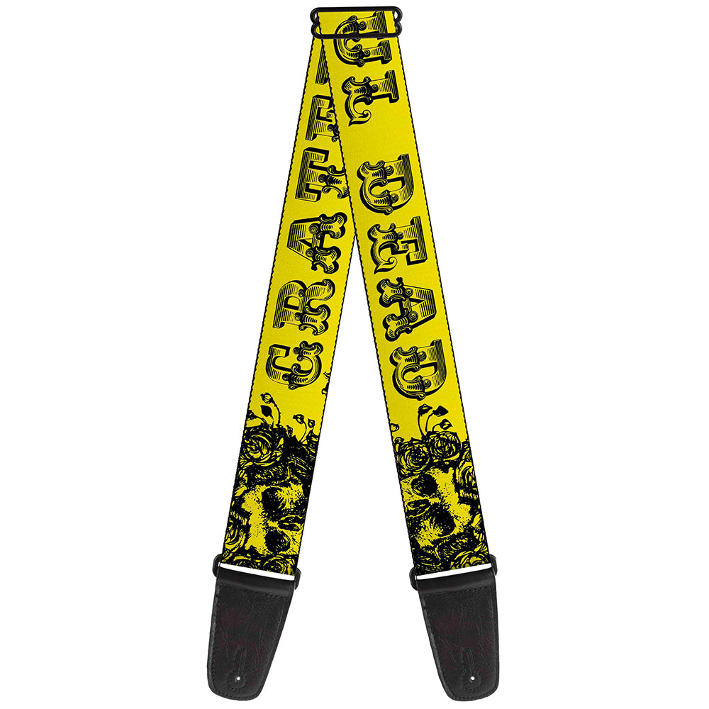 Guitar Strap - Grateful Dead Text w Skull & Roses Yellow Guitar Straps Grateful Dead   