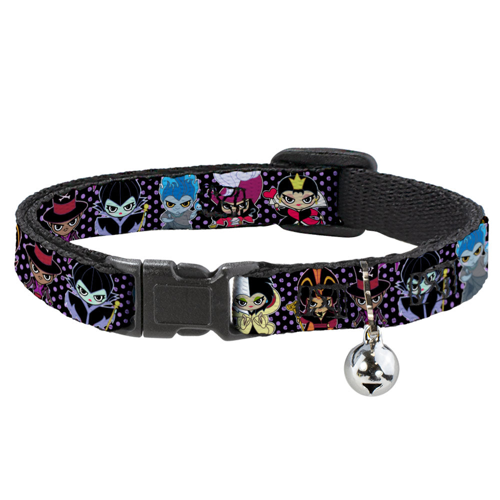 Cat Collar Breakaway with Bell - Disney 11-Sweet Chibi Villain Poses Polka Dot Black Lavender Breakaway Cat Collars Disney   