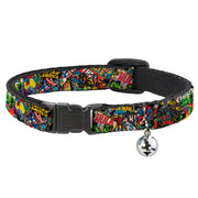 MARVEL COMICS Cat Collar Breakaway - Retro Marvel Comic Books Stacked CLOSE-UP Breakaway Cat Collars Marvel Comics   