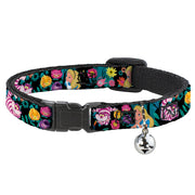 Cat Collar Breakaway - Alice Cheshire Cat Flowers Poses Black Multi Color Breakaway Cat Collars Disney   