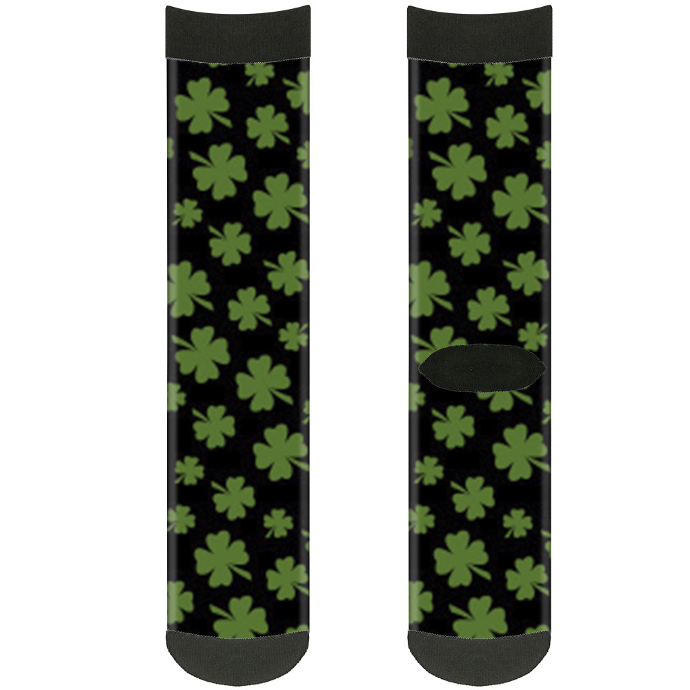 Sock Pair - Polyester - St. Pat's Clovers Scattered Black Green - CREW Socks Buckle-Down   